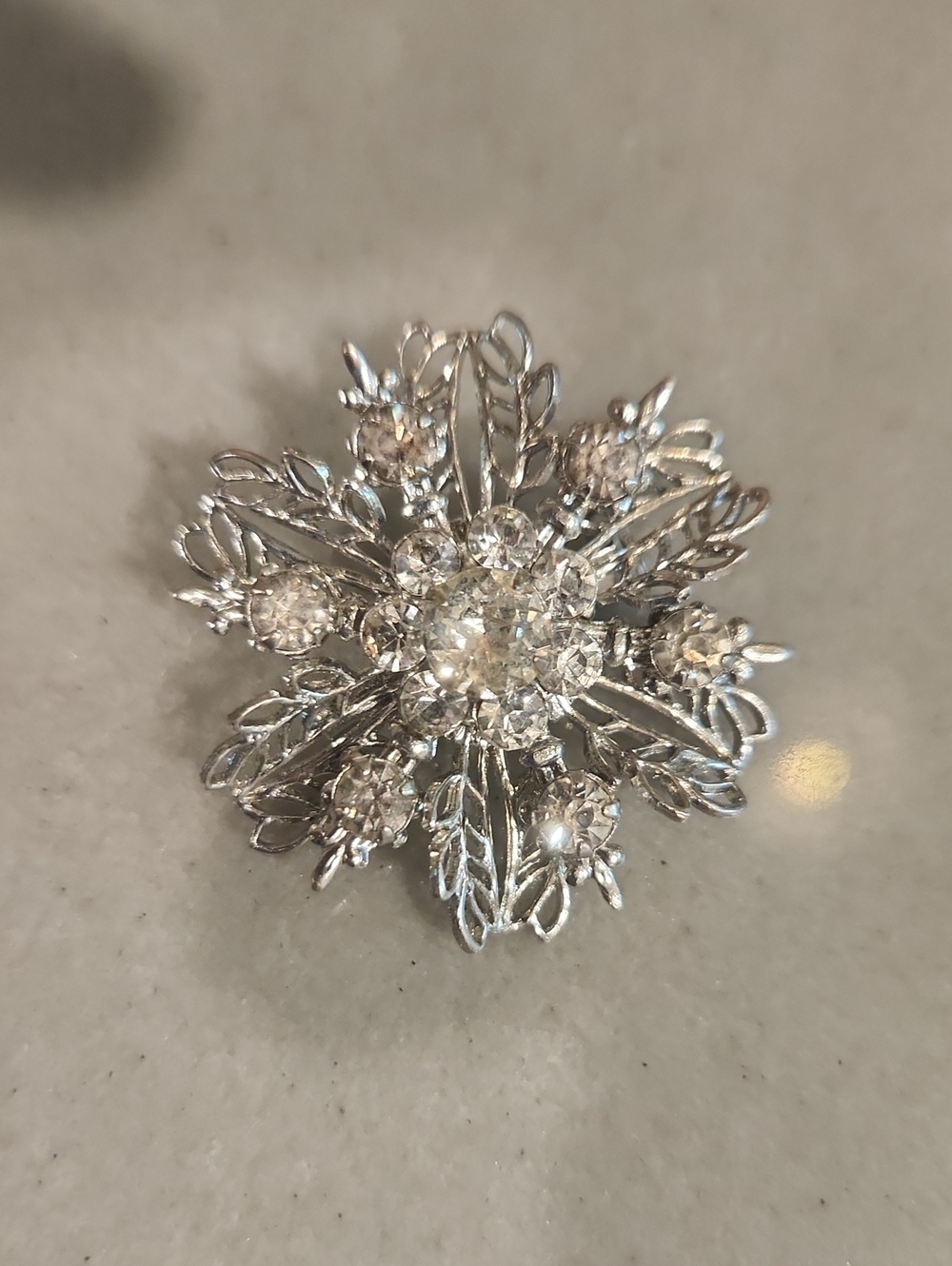 Silver Crystal Floral Snowflake Brooch - Sparkling Accent